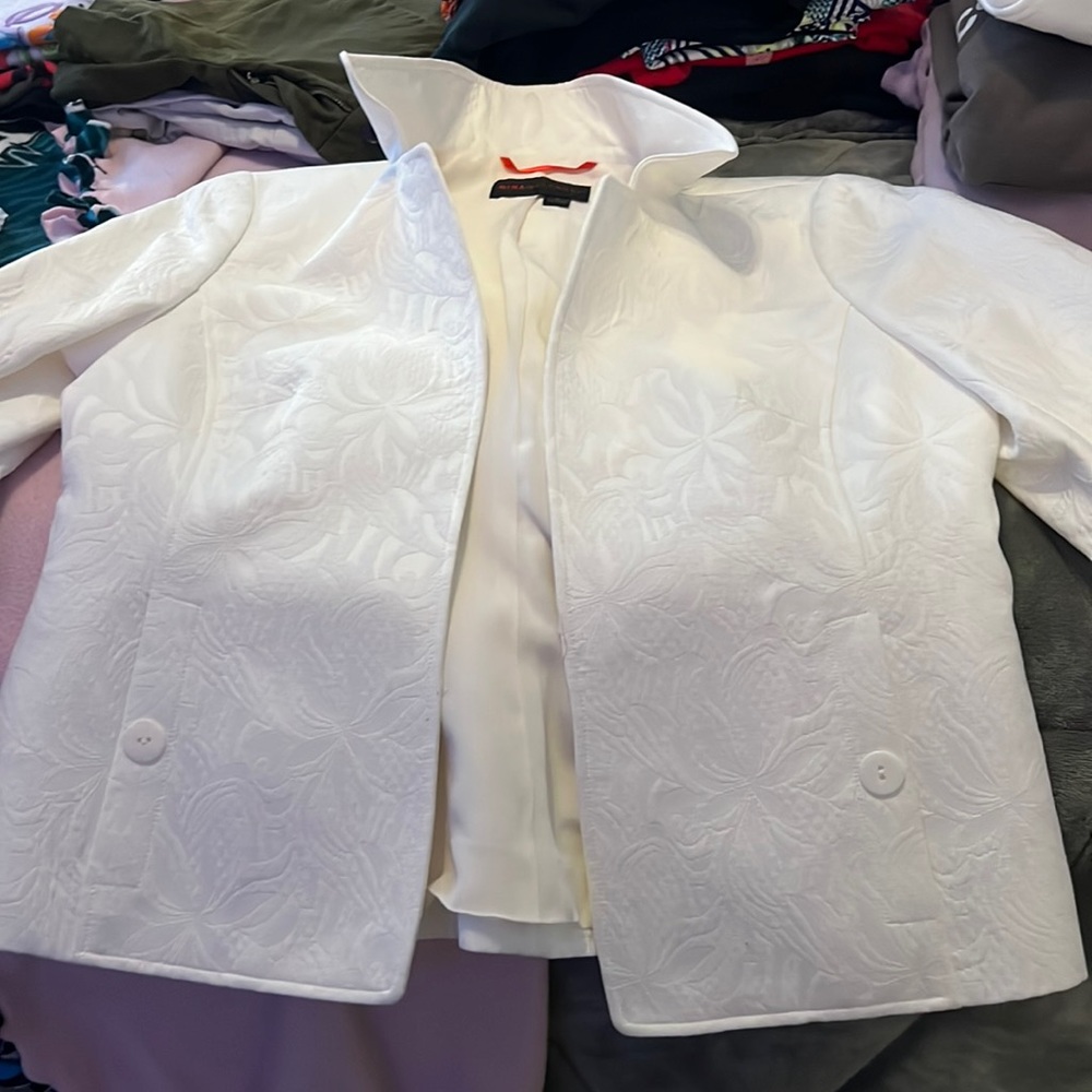 Nina Mclemore White jacquard texture lined blazer size 8